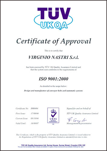Сертификат соответствия virginio nastri